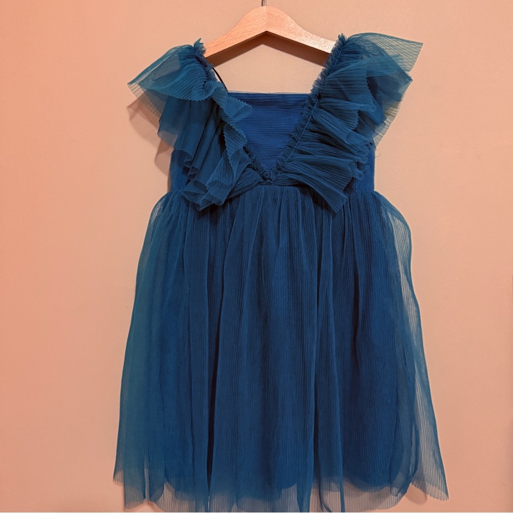H&M Tulle Emerald Girls Dress with Ruffle Accents